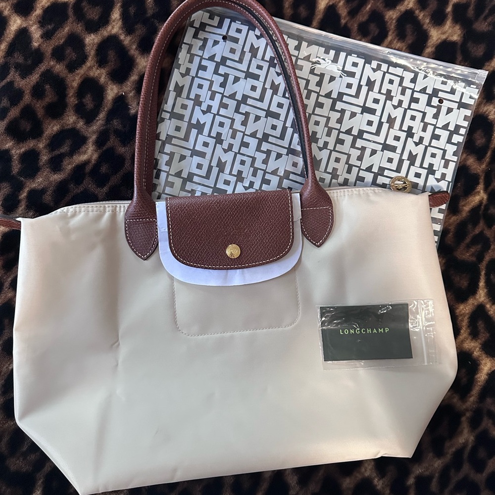 Longchamp Women's Cream and Brown Le Pliage Tote Bag M